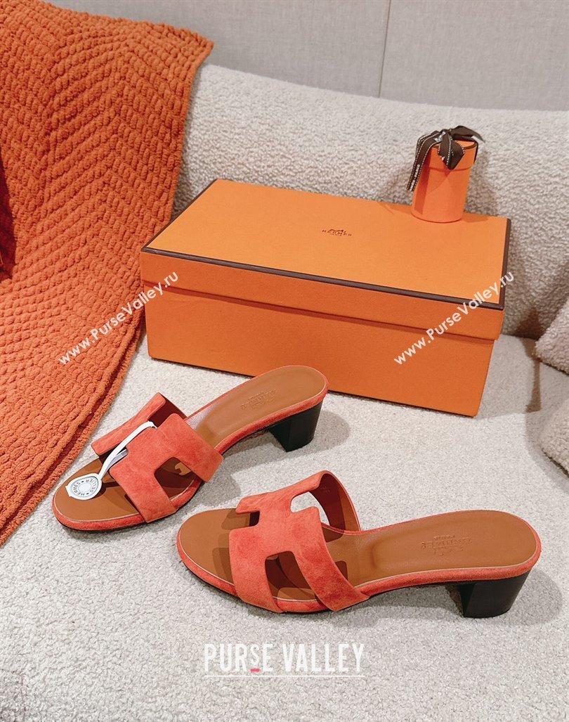 Hermes Oasis Heel Slides Sandal 5cm in Suede Orange 2024 0724001 (MD-240724016)