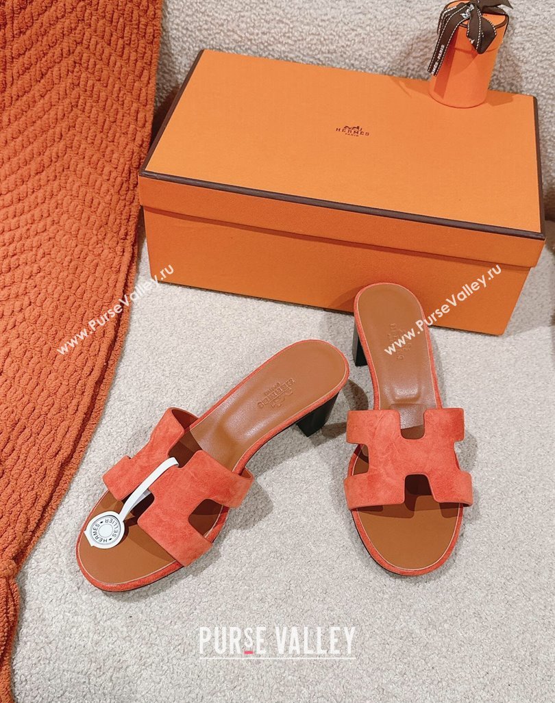 Hermes Oasis Heel Slides Sandal 5cm in Suede Orange 2024 0724001 (MD-240724016)