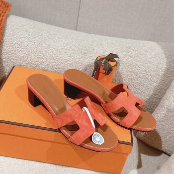 Hermes Oasis Heel Slides Sandal 5cm in Suede Orange 2024 0724001 (MD-240724016)