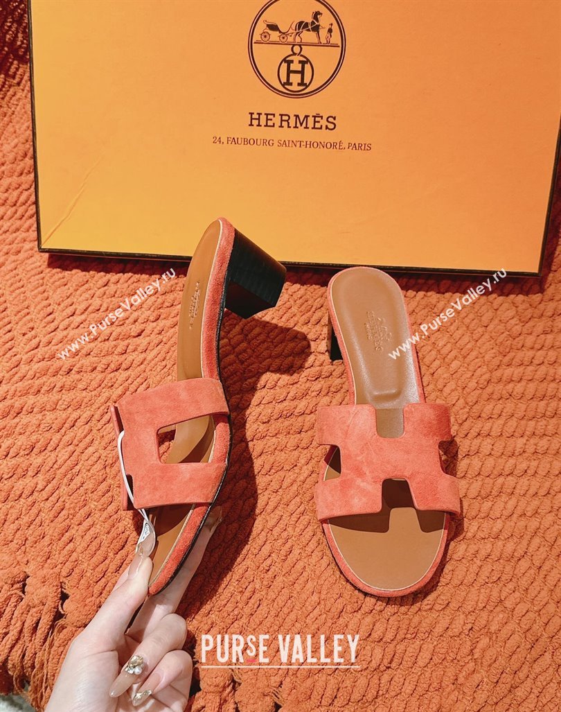 Hermes Oasis Heel Slides Sandal 5cm in Suede Orange 2024 0724001 (MD-240724016)