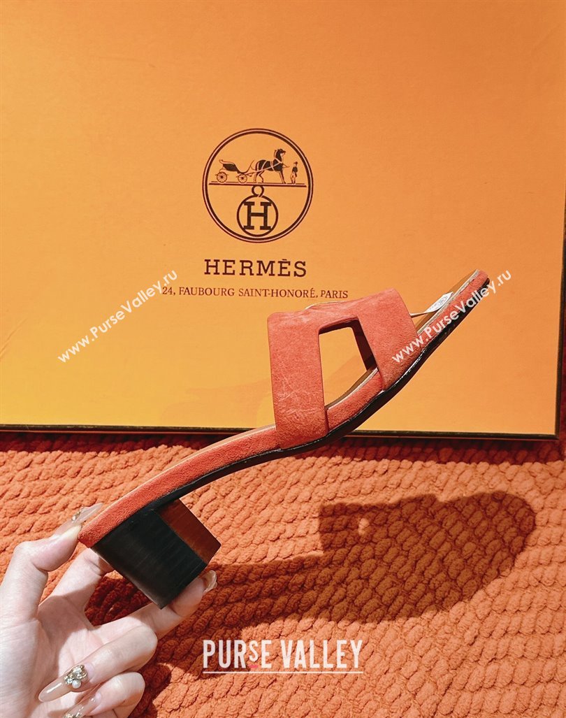 Hermes Oasis Heel Slides Sandal 5cm in Suede Orange 2024 0724001 (MD-240724016)