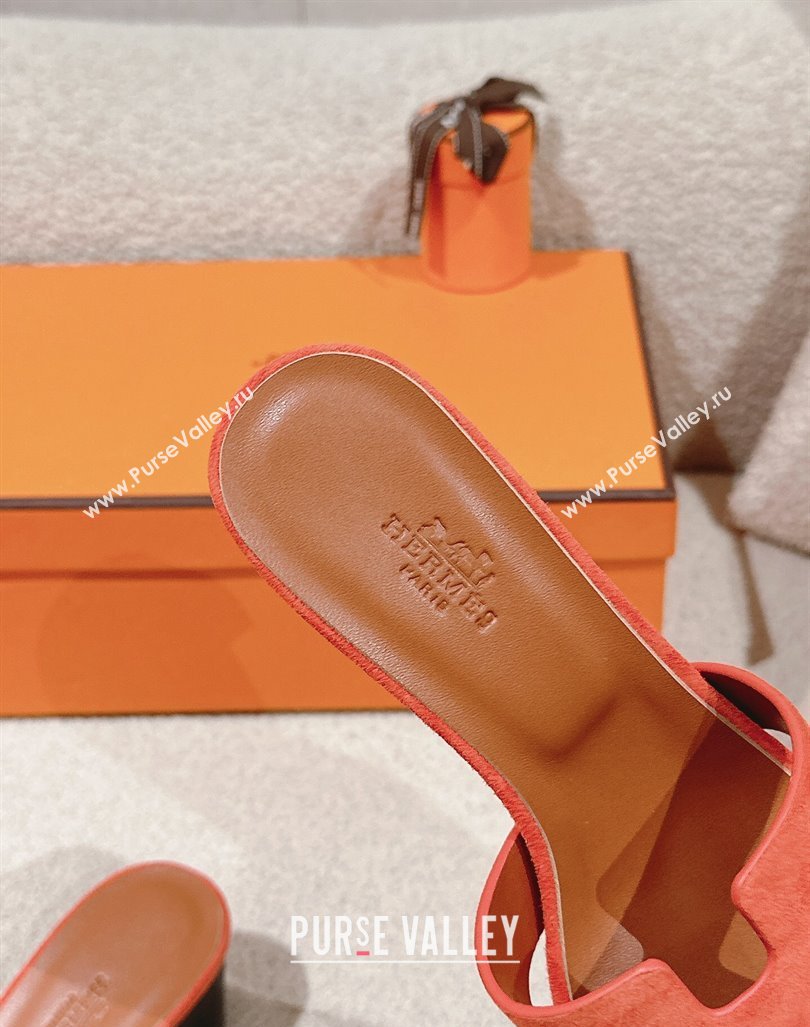 Hermes Oasis Heel Slides Sandal 5cm in Suede Orange 2024 0724001 (MD-240724016)