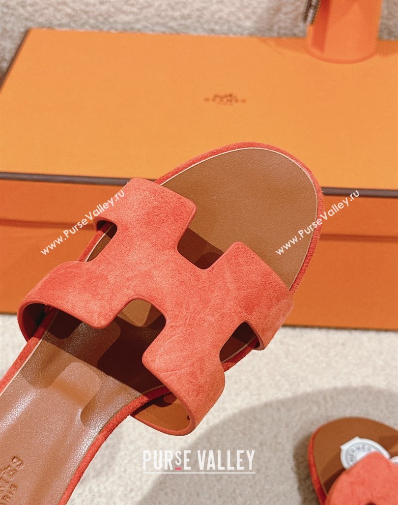 Hermes Oasis Heel Slides Sandal 5cm in Suede Orange 2024 0724001 (MD-240724016)