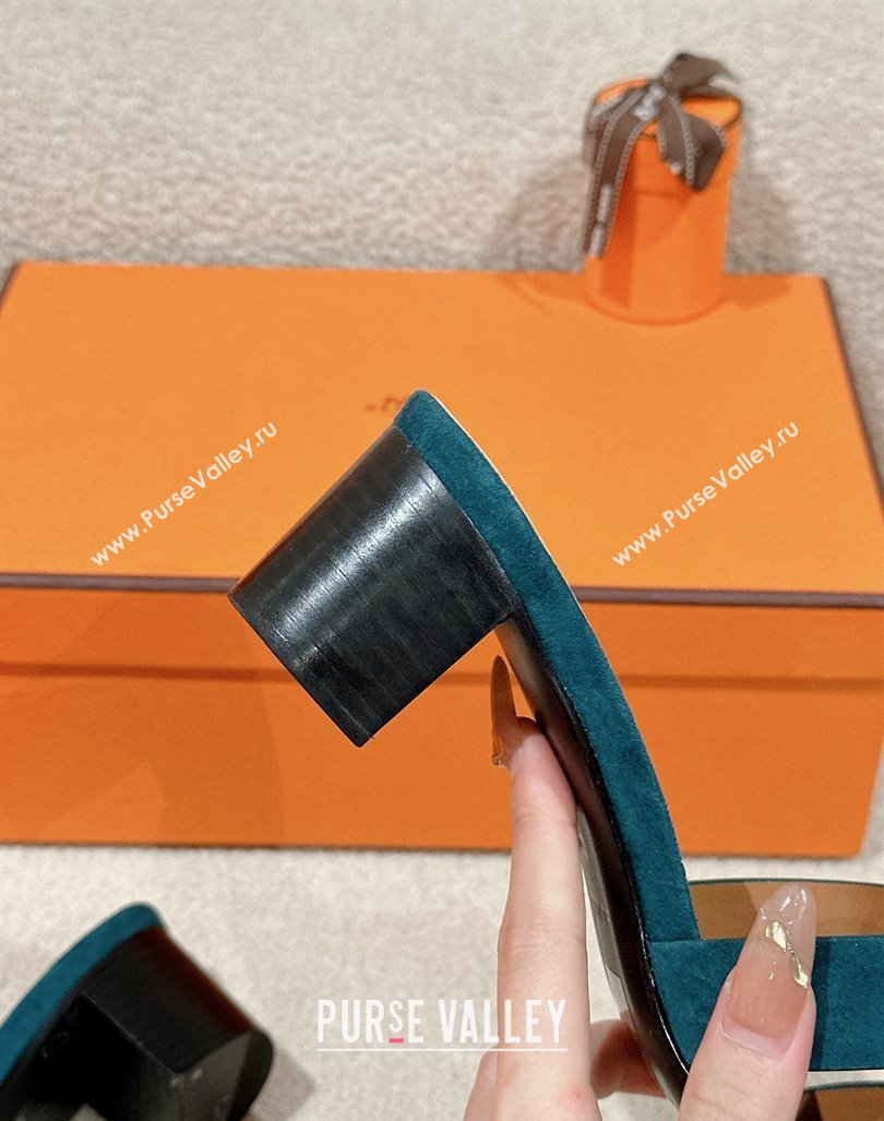 Hermes Oasis Heel Slides Sandal 5cm in Suede Peacock Green 2024 0724001 (MD-240724019)