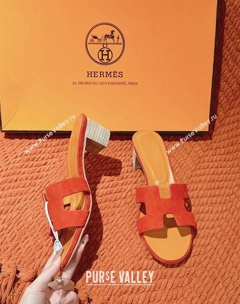 Hermes Oasis Heel Slides Sandal 5cm in Suede Red 2024 0724001 (MD-240724021)