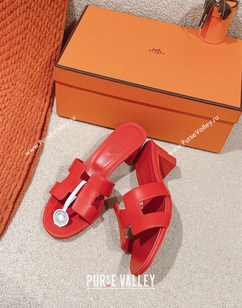 Hermes Oasis Heel Slides Sandal 5cm in Calfskin Red 2024 0724001 (MD-240724022)