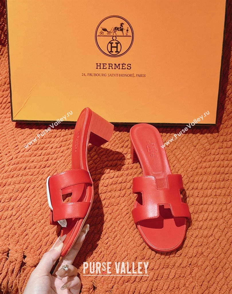 Hermes Oasis Heel Slides Sandal 5cm in Calfskin Red 2024 0724001 (MD-240724022)