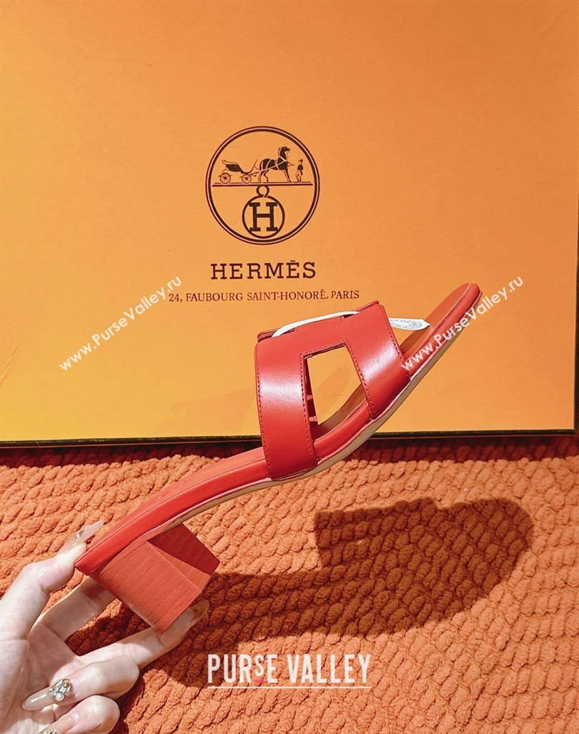 Hermes Oasis Heel Slides Sandal 5cm in Calfskin Red 2024 0724001 (MD-240724022)