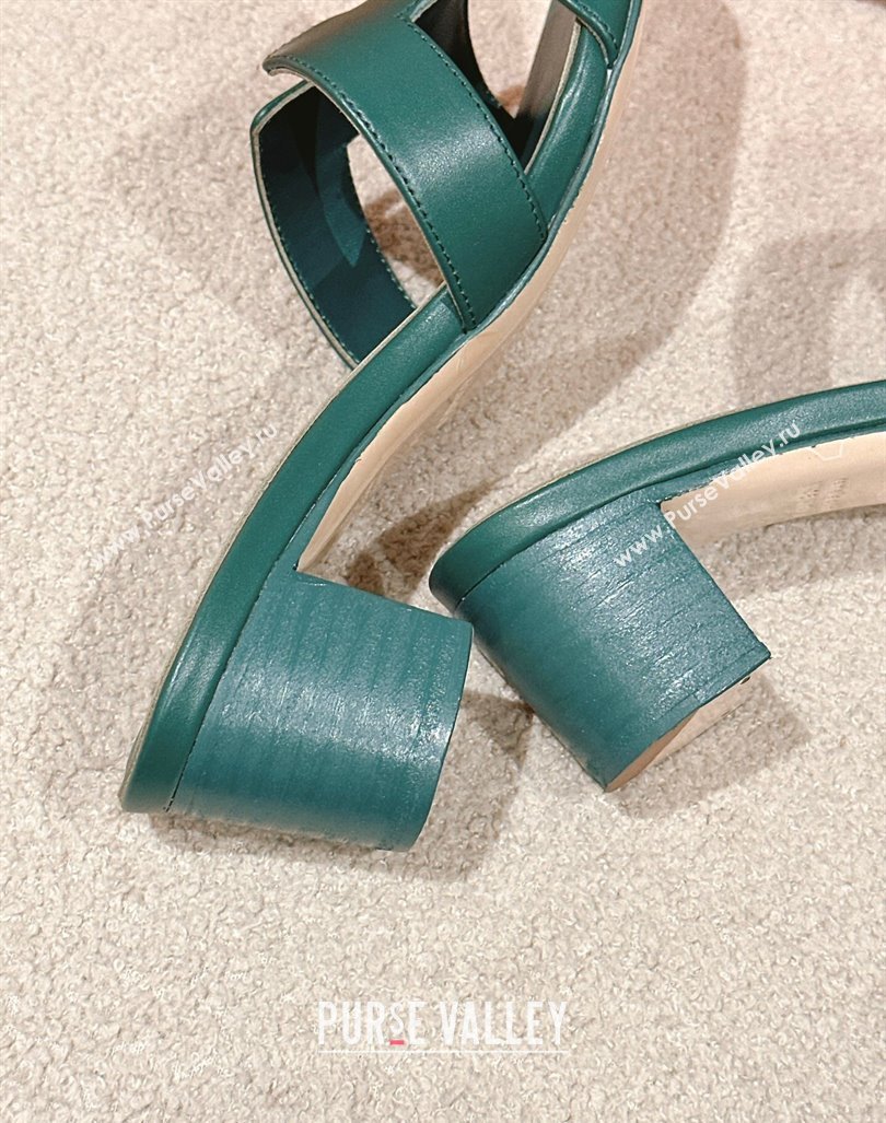 Hermes Oasis Heel Slides Sandal 5cm in Calfskin Dark Green 2024 0724001 (MD-240724024)