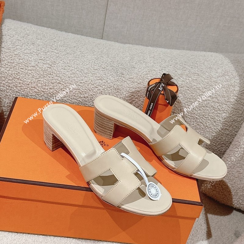 Hermes Oasis Heel Slides Sandal 5cm in Calfskin Beige 2024 0724001 (MD-240724025)