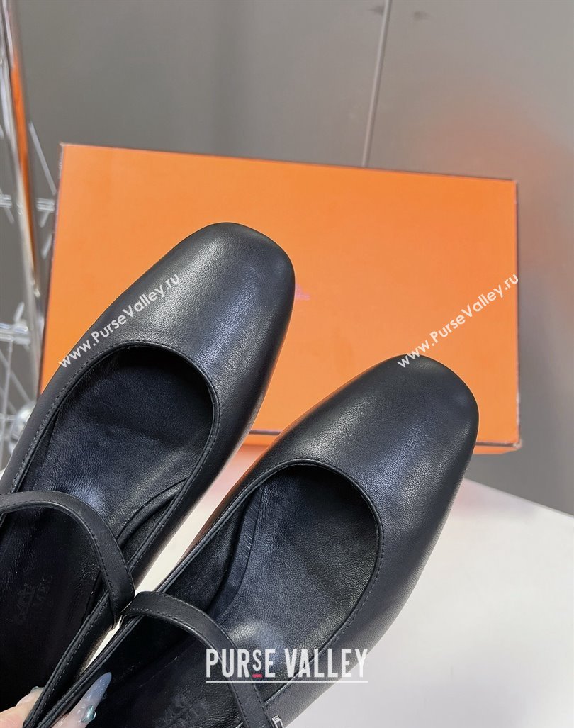 Hermes Mary Jane Ballet Flat in Calfskin with Hapi Buckle Black 2024 (MD-240724032)