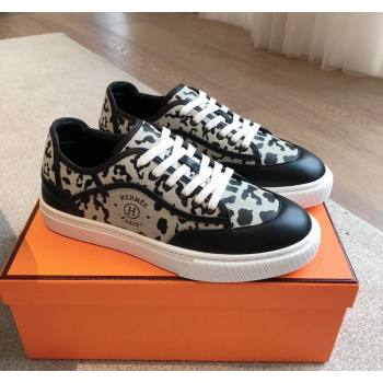 Hermes Get Low-top Sneakers in Printed Leopard Canvas Black 2024 0815 (XC-240815002)