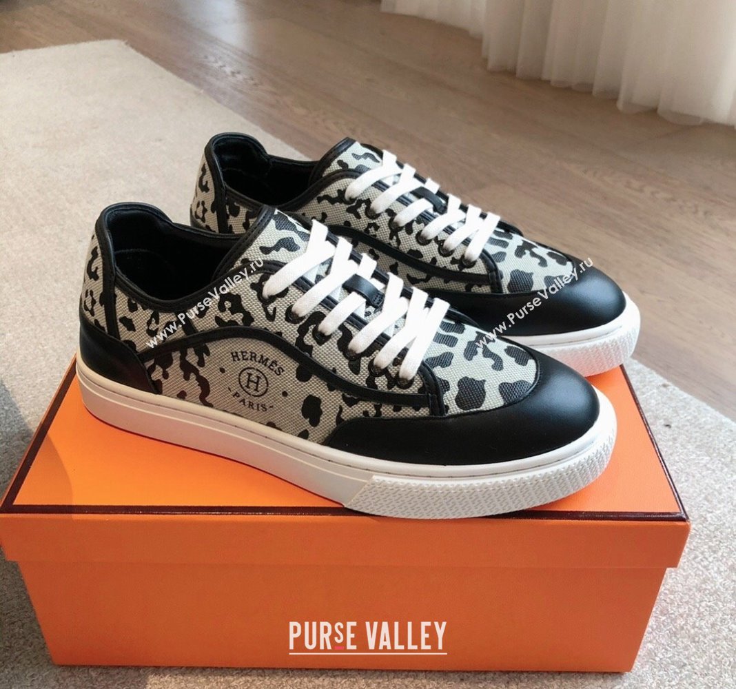 Hermes Get Low-top Sneakers in Printed Leopard Canvas Black 2024 0815 (XC-240815002)