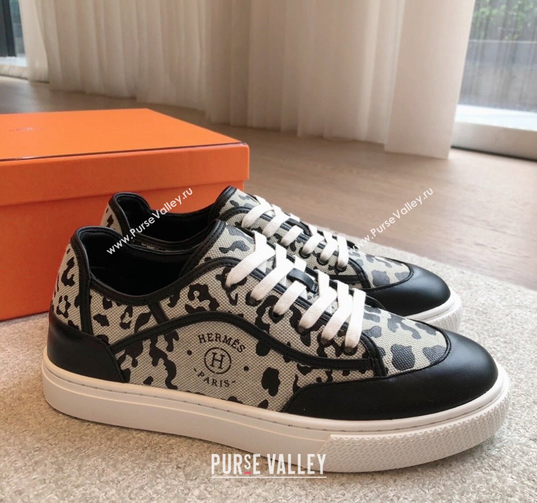 Hermes Get Low-top Sneakers in Printed Leopard Canvas Black 2024 0815 (XC-240815002)