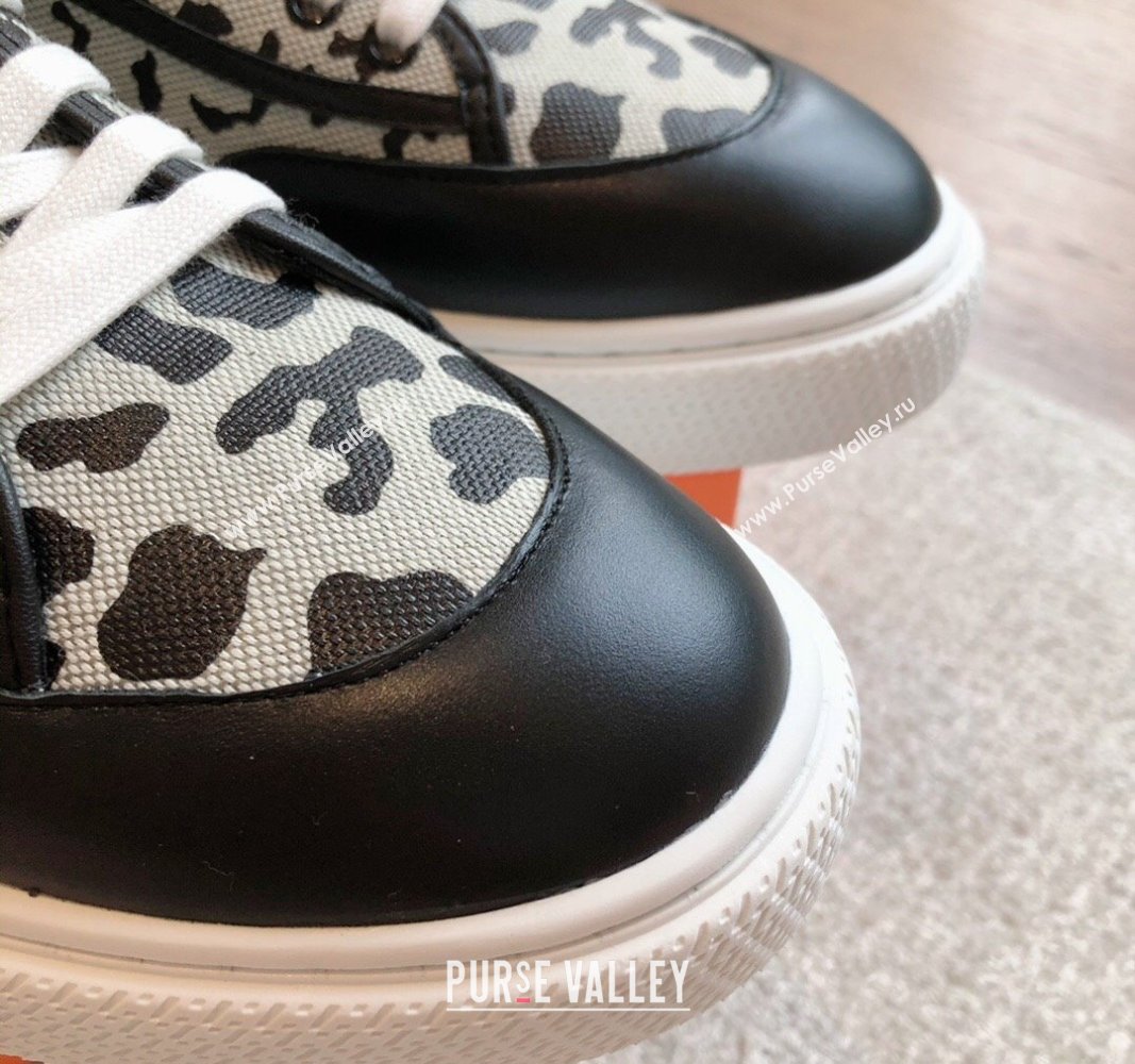 Hermes Get Low-top Sneakers in Printed Leopard Canvas Black 2024 0815 (XC-240815002)