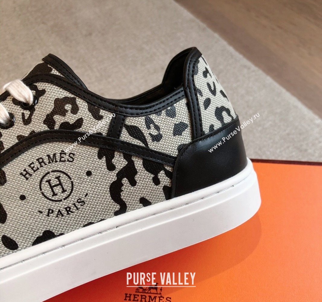 Hermes Get Low-top Sneakers in Printed Leopard Canvas Black 2024 0815 (XC-240815002)