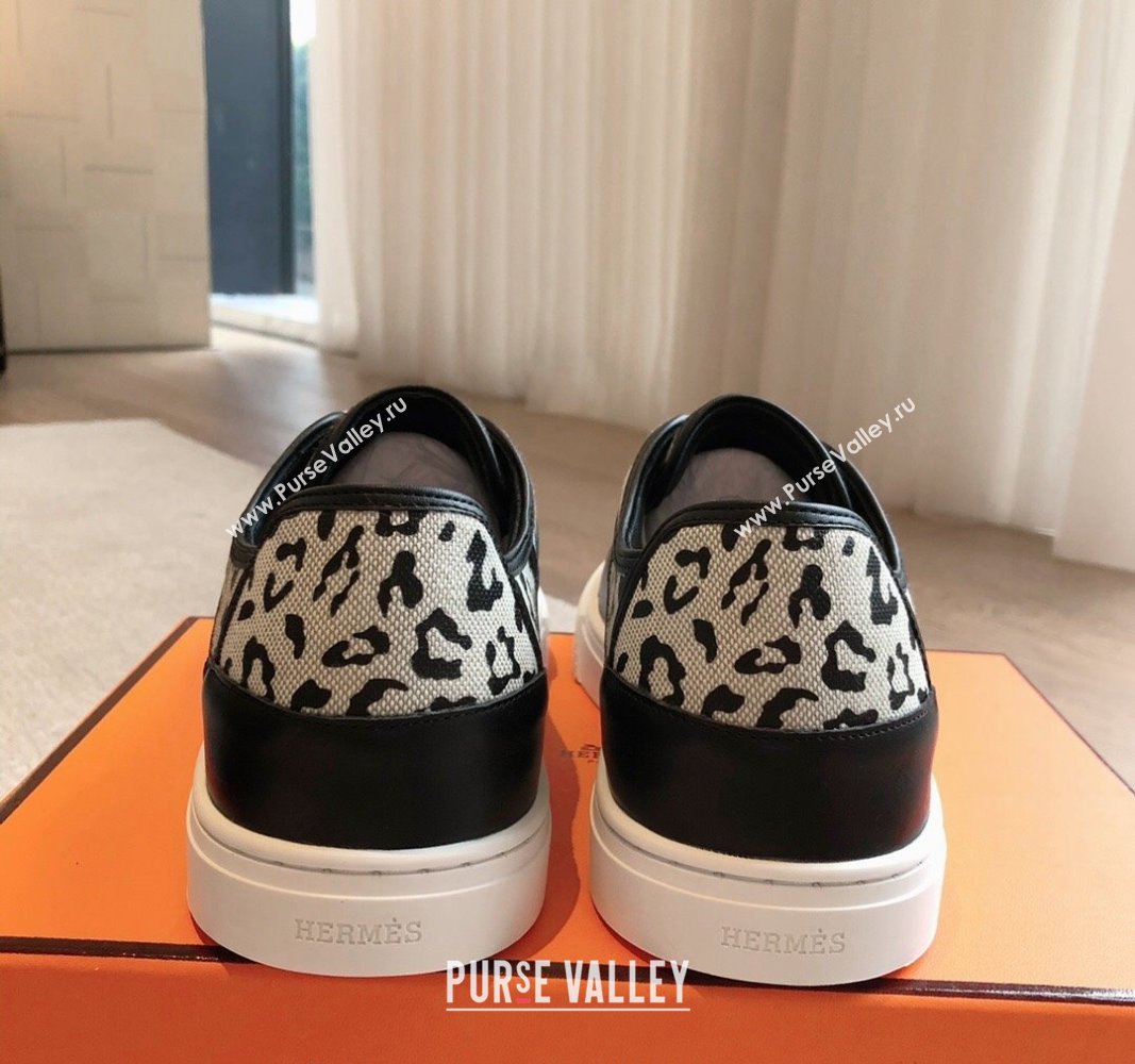 Hermes Get Low-top Sneakers in Printed Leopard Canvas Black 2024 0815 (XC-240815002)