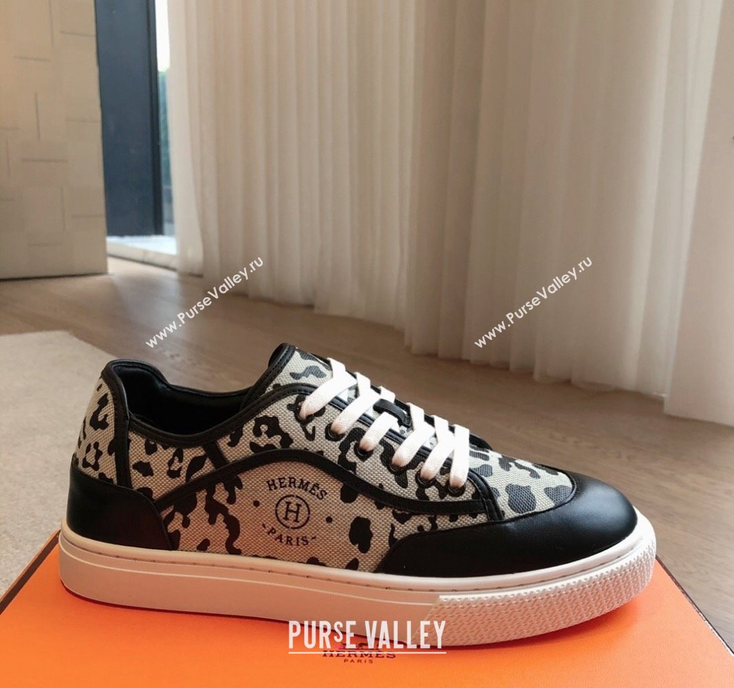 Hermes Get Low-top Sneakers in Printed Leopard Canvas Black 2024 0815 (XC-240815002)