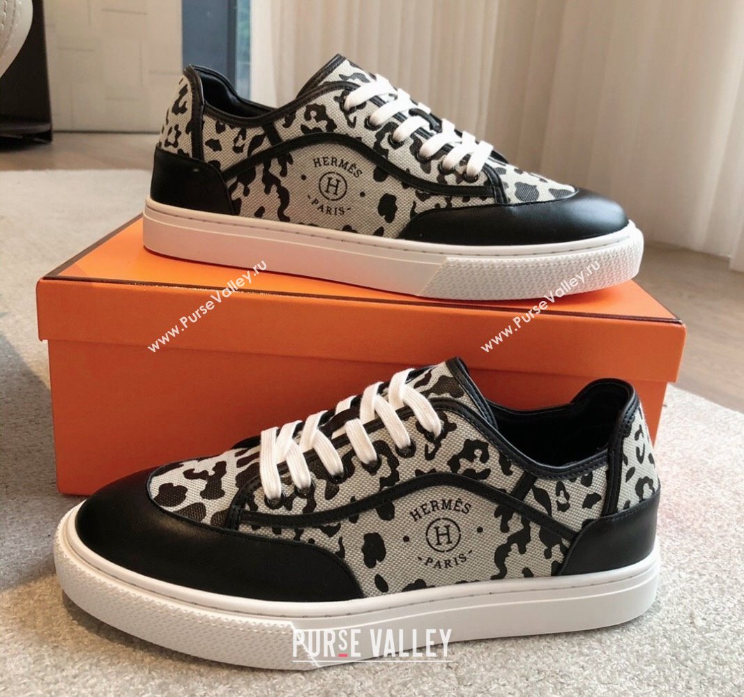 Hermes Get Low-top Sneakers in Printed Leopard Canvas Black 2024 0815 (XC-240815002)