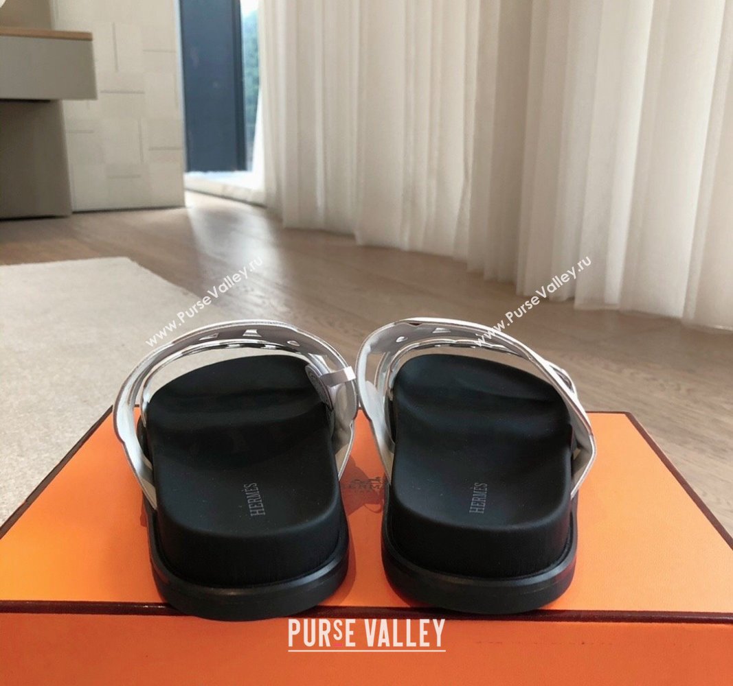 Hermes Extra Chain Flat Slide Sandals in Calfskin Leather White/Black 2024 0815 (XC-240815022)