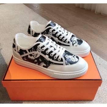 Hermes Get Low-top Sneakers in Printed Calfskin White/Black 2024 0815 (XC-240815003)