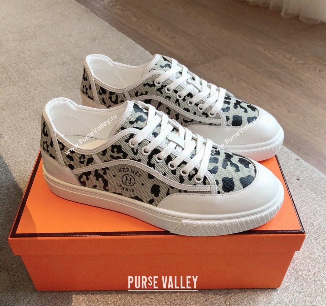 Hermes Get Low-top Sneakers in Printed Leopard Canvas White 2024 0815 (XC-240815001)