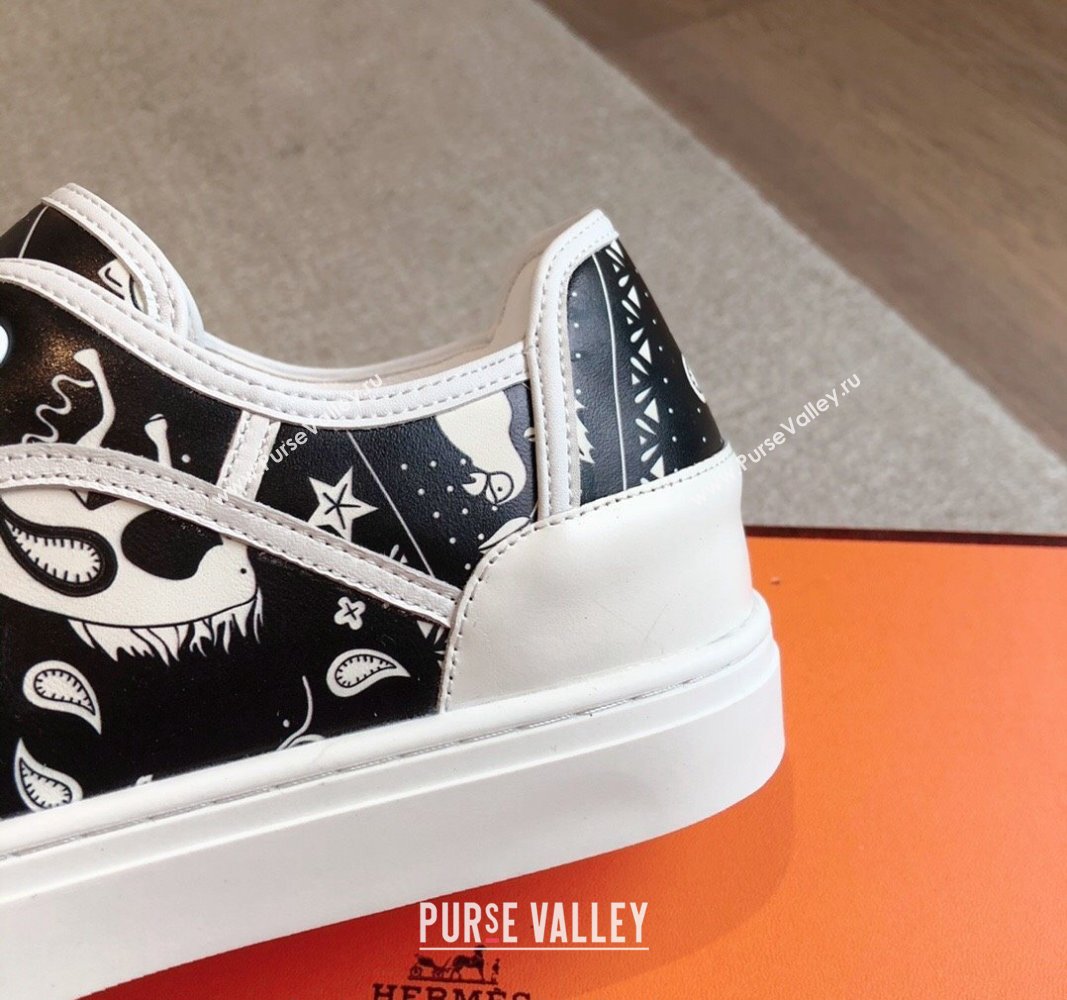 Hermes Get Low-top Sneakers in Printed Calfskin White/Black 2024 0815 (XC-240815003)