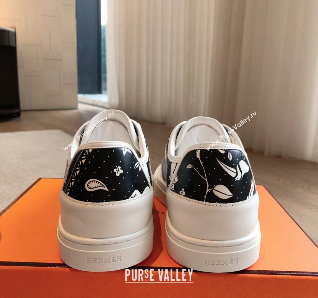 Hermes Get Low-top Sneakers in Printed Calfskin White/Black 2024 0815 (XC-240815003)