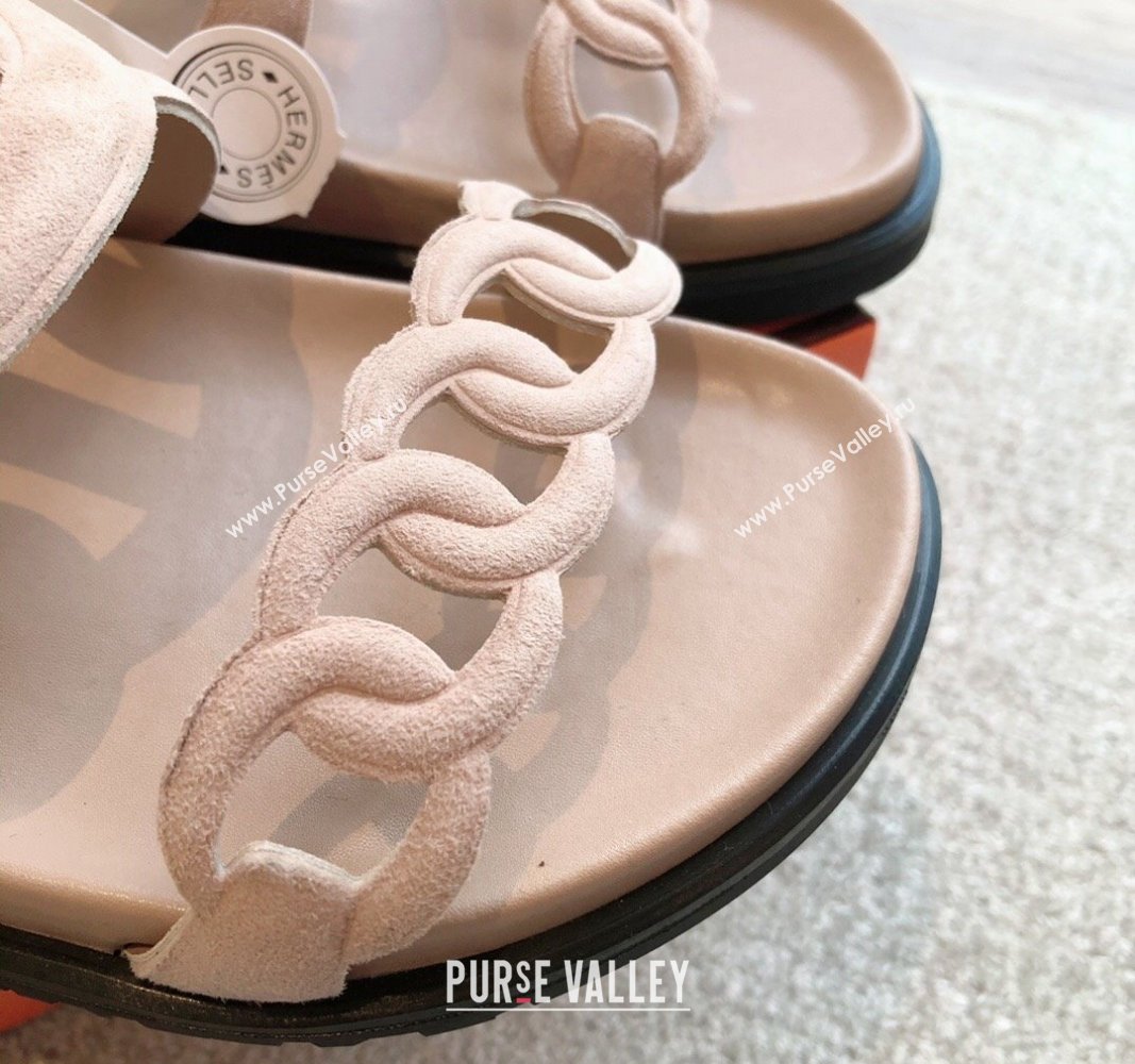 Hermes Extra Chain Flat Slide Sandals in Suede Pale Pink 2024 0815 (XC-240815030)