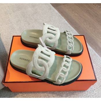 Hermes Extra Chain Flat Slide Sandals in Suede Light Green 2024 0815 (XC-240815032)