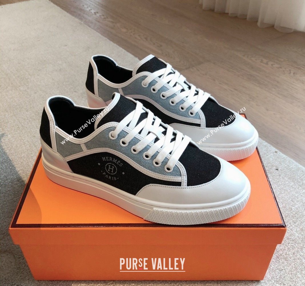 Hermes Get Low-top Sneakers in Denim and Calfskin Blue/Black 2024 0815 (XC-240815004)