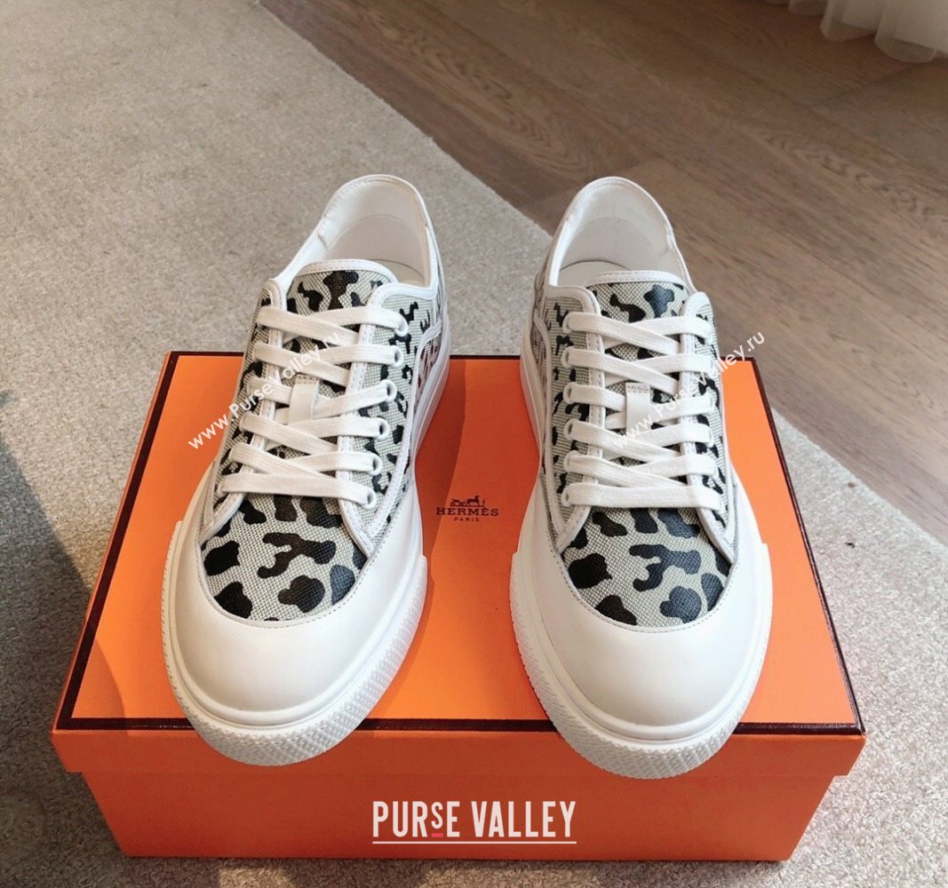 Hermes Get Low-top Sneakers in Printed Leopard Canvas White 2024 0815 (XC-240815001)