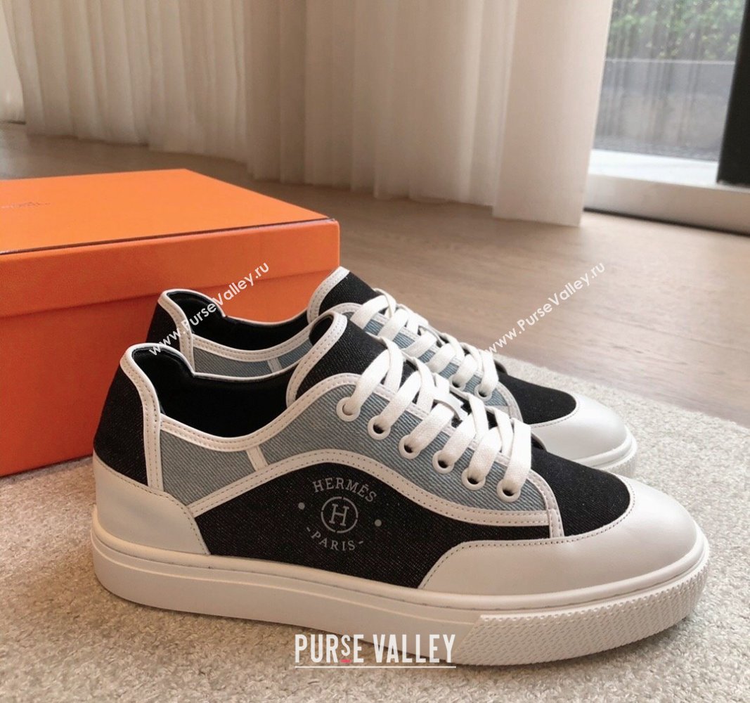 Hermes Get Low-top Sneakers in Denim and Calfskin Blue/Black 2024 0815 (XC-240815004)