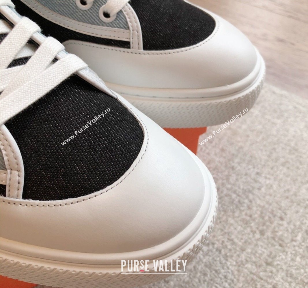 Hermes Get Low-top Sneakers in Denim and Calfskin Blue/Black 2024 0815 (XC-240815004)