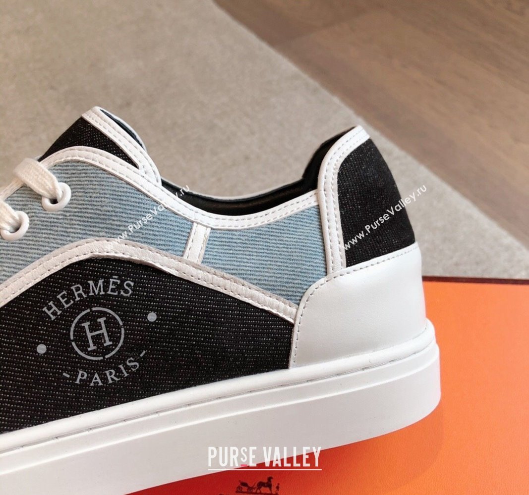 Hermes Get Low-top Sneakers in Denim and Calfskin Blue/Black 2024 0815 (XC-240815004)