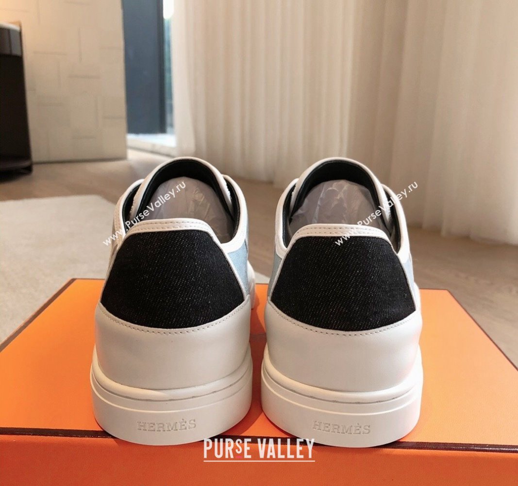 Hermes Get Low-top Sneakers in Denim and Calfskin Blue/Black 2024 0815 (XC-240815004)