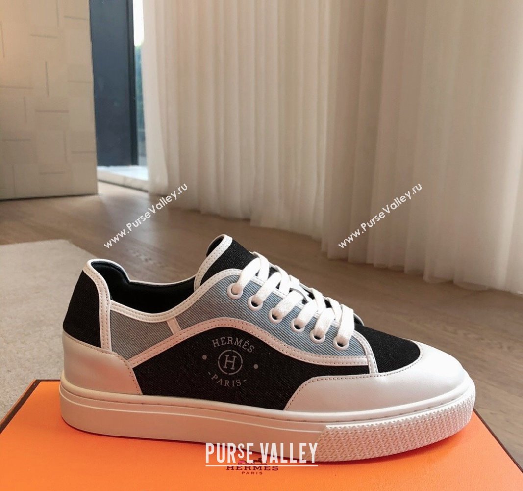 Hermes Get Low-top Sneakers in Denim and Calfskin Blue/Black 2024 0815 (XC-240815004)