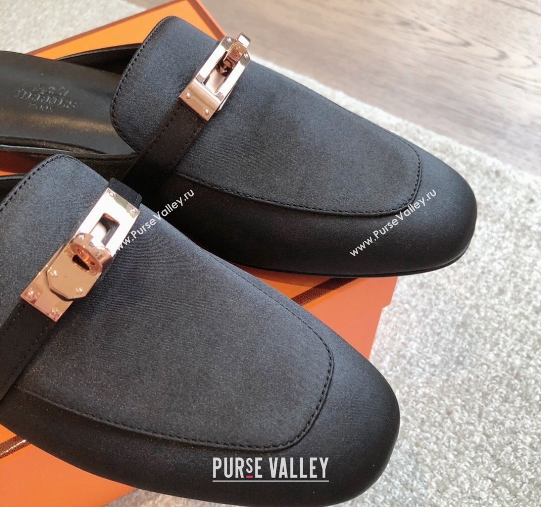 Hermes Oz Flat Mules in Satin Black 2024 0815 (XC-240815041)