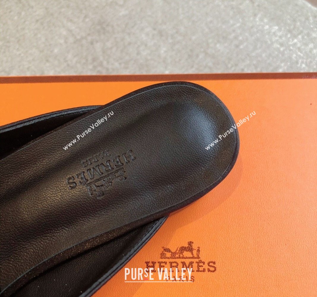 Hermes Oz Flat Mules in Satin Black 2024 0815 (XC-240815041)