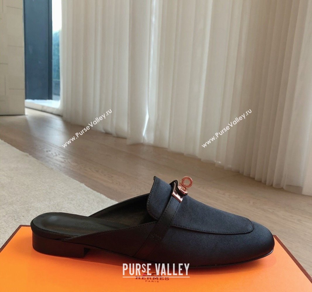 Hermes Oz Flat Mules in Satin Black 2024 0815 (XC-240815041)