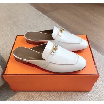 Hermes Oz Flat Mules in Calfskin Leather White 2 2024 0815 (XC-240815044)