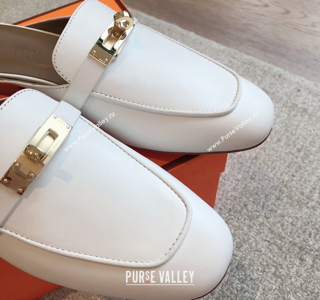 Hermes Oz Flat Mules in Calfskin Leather White 2 2024 0815 (XC-240815044)