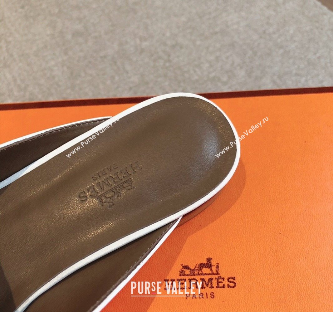 Hermes Oz Flat Mules in Calfskin Leather White 2 2024 0815 (XC-240815044)