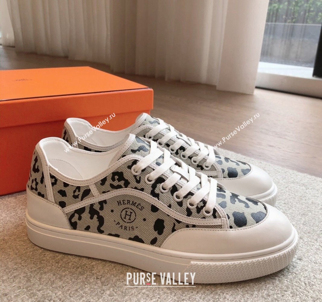 Hermes Get Low-top Sneakers in Printed Leopard Canvas White 2024 0815 (XC-240815001)