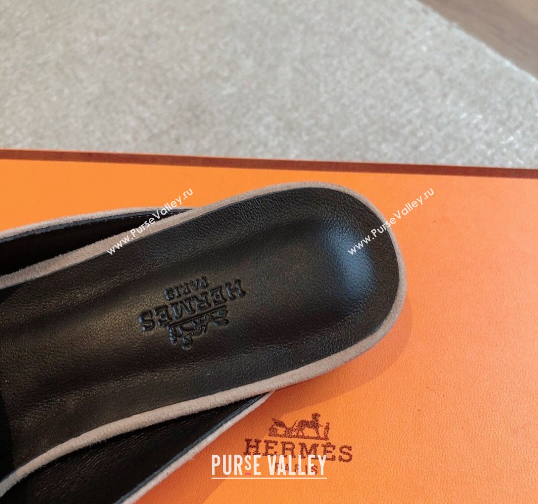 Hermes Oz Flat Mules in Suede Grey 2024 0815 (XC-240815046)