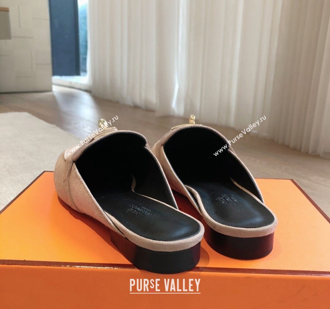 Hermes Oz Flat Mules in Suede Grey 2024 0815 (XC-240815046)