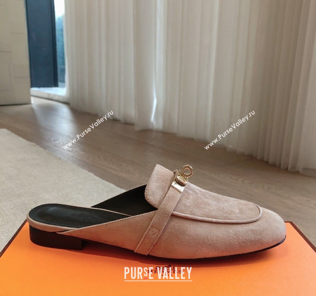 Hermes Oz Flat Mules in Suede Grey 2024 0815 (XC-240815046)