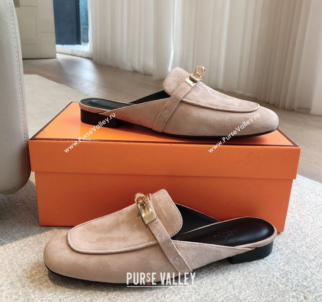 Hermes Oz Flat Mules in Suede Grey 2024 0815 (XC-240815046)