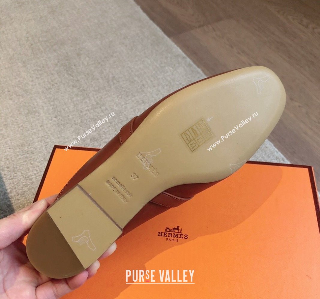 Hermes Oz Flat Mules in Calfskin Leather Brown/Silver 2024 0815 (XC-240815048)