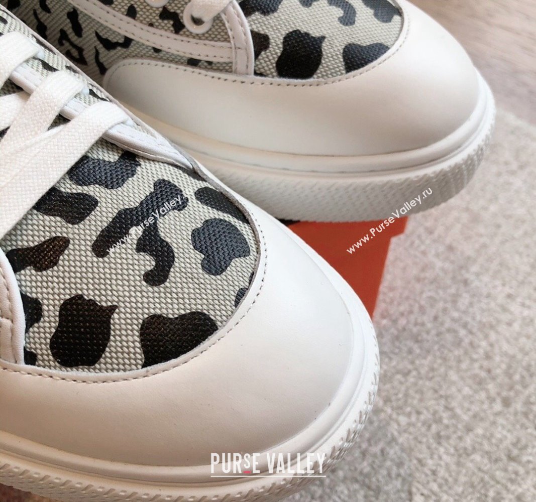 Hermes Get Low-top Sneakers in Printed Leopard Canvas White 2024 0815 (XC-240815001)